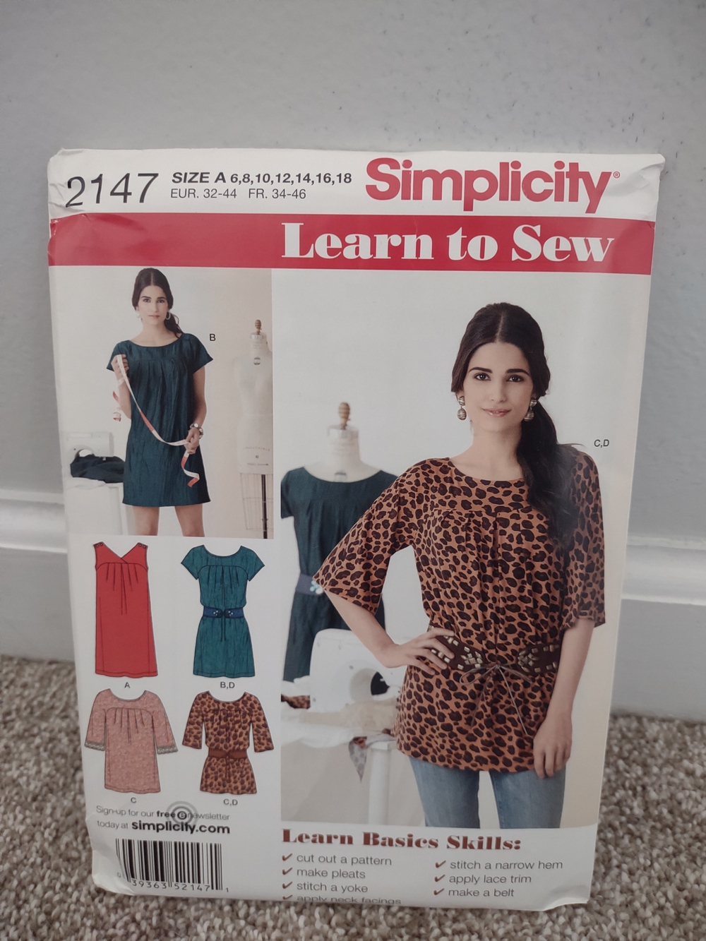 Simplicity 2147 Women's Tunic Top learn To Sew Pattern New Unused